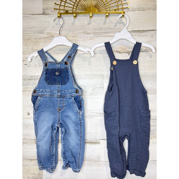 OshKosh B'gosh Other - OshKosh Scene and Heard Overalls Romper Bundle Boys 12M Blue Denim Gauzy EUC